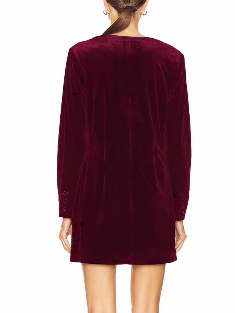 Velvet Double-Breasted Burgundy Blazer Dress - Picture 2 of 5